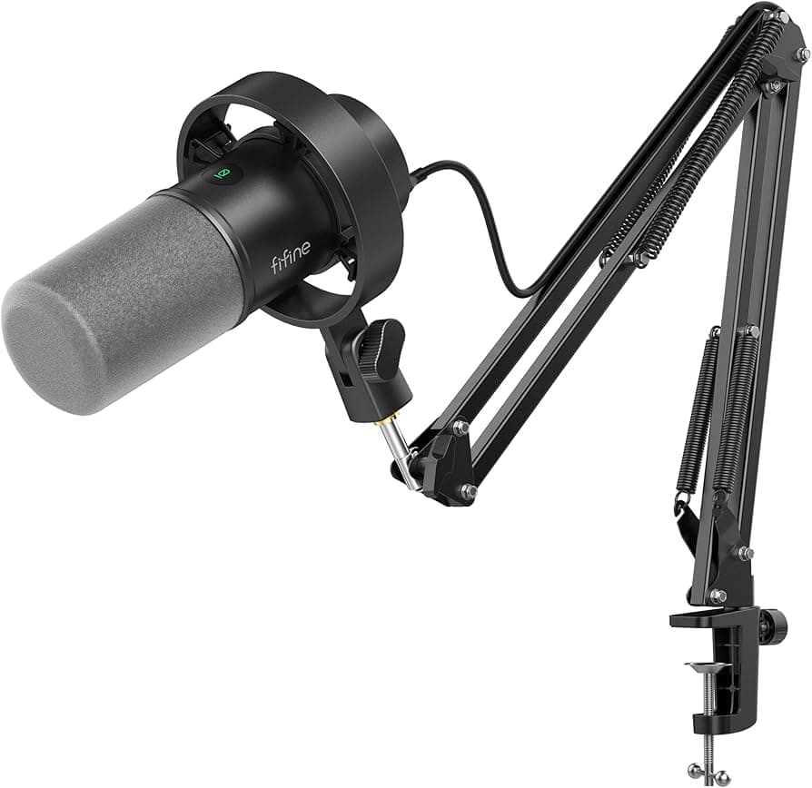 FIFINE K688 Dynamic Microphone with Boom Arm Stand XLR USB Studio Microphone Kit for Computer with M