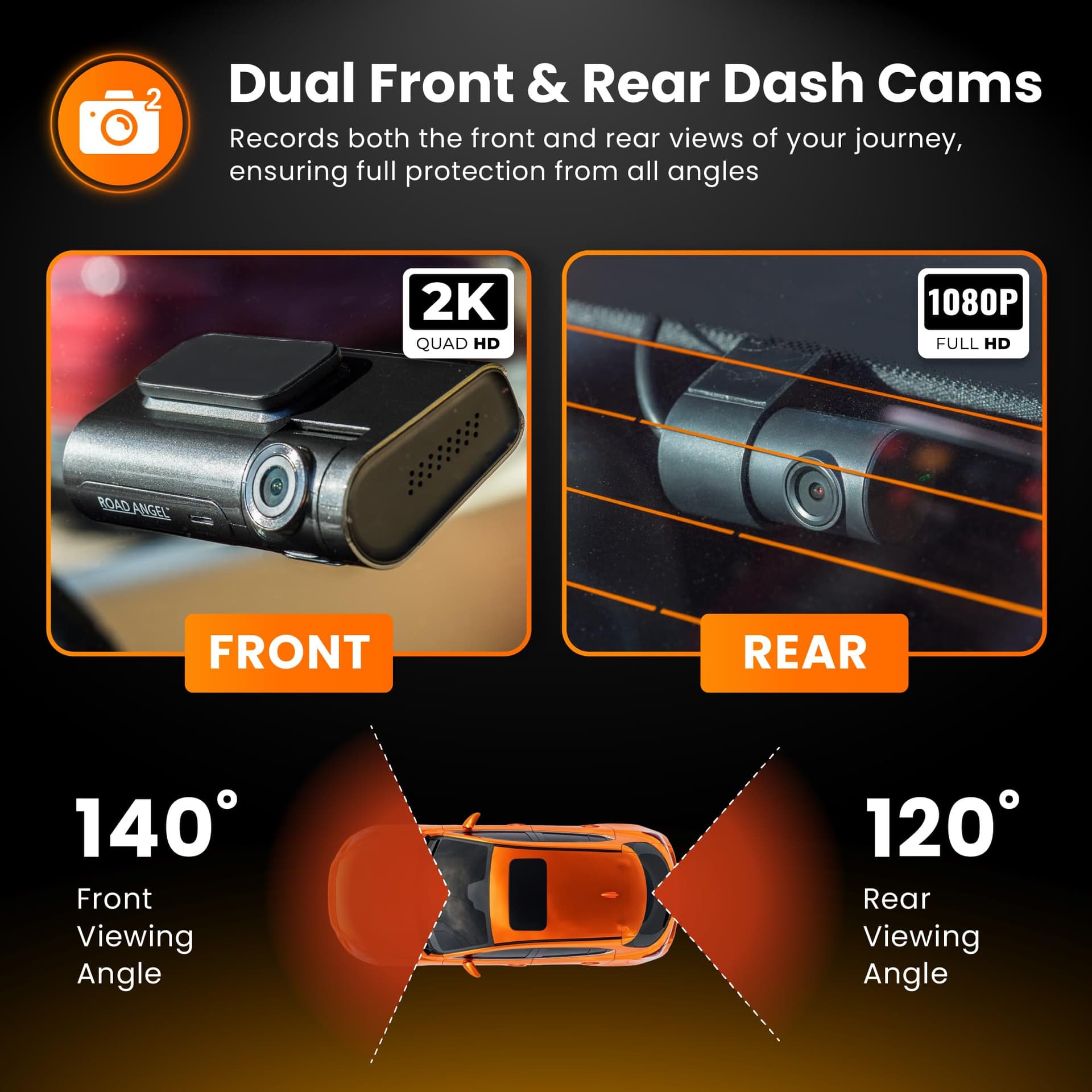 Road Angel Halo Pro Front and Rear Dash Cam